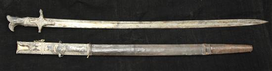A 19th century silver mounted shasqua, probably Caucasian, sword 35in.